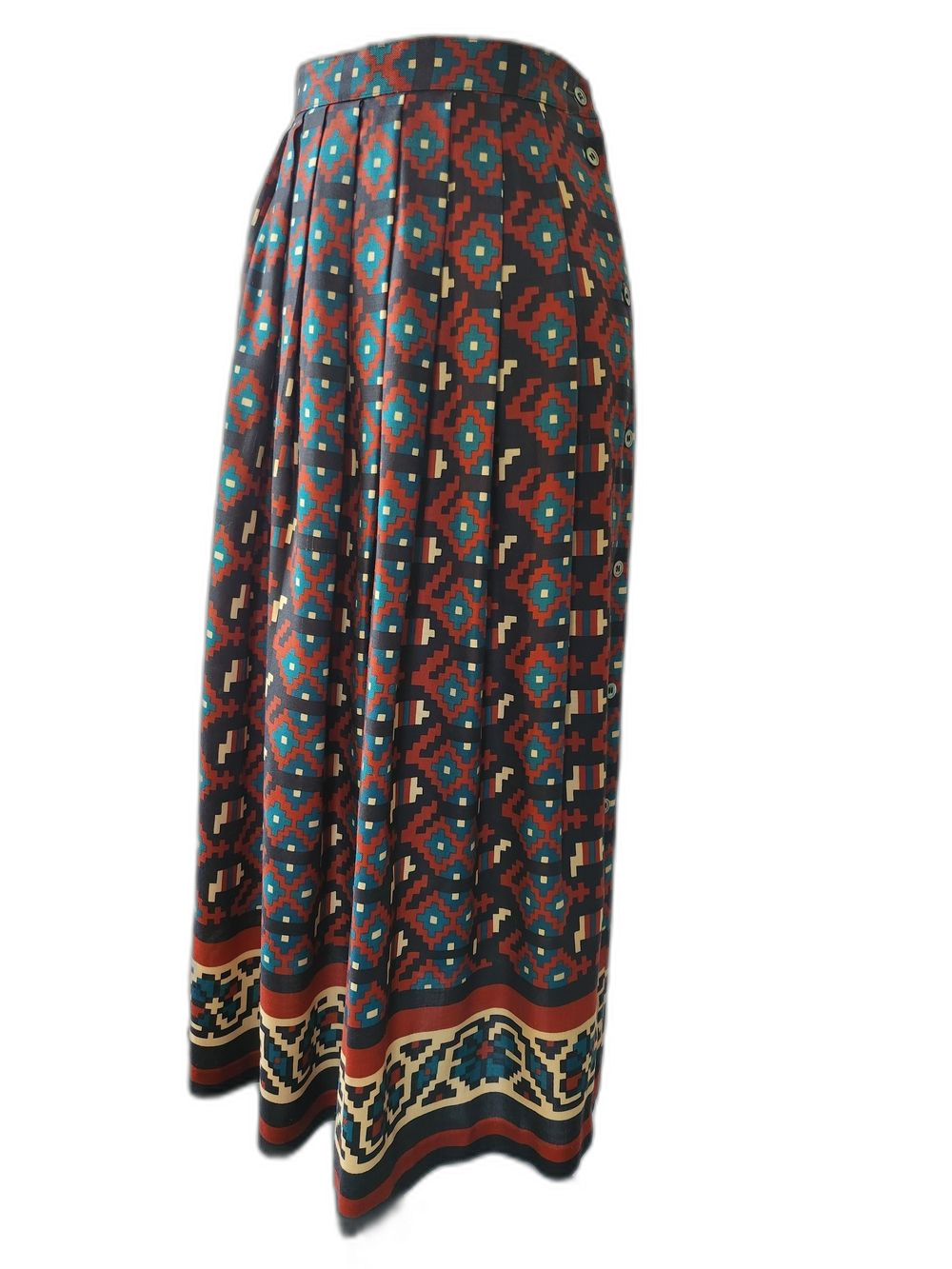 Vtg Liz Claiborne Earthy Geo Pleated Midi Skirt
